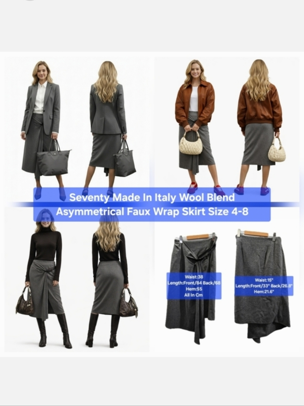 Seventy Wool Blend Asymmetrical Faux Wrap Skirt Size 4-8